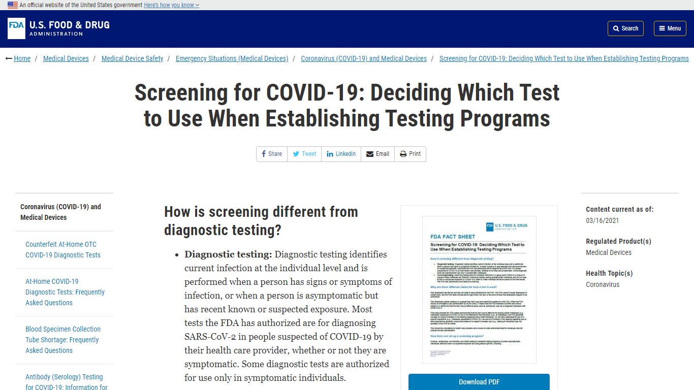 Screening for COVID-19: Which Test to Use in Testing Programs